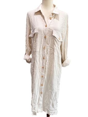 Free People Cream Textured Button-Front Shirt Dress Swim Cover Up